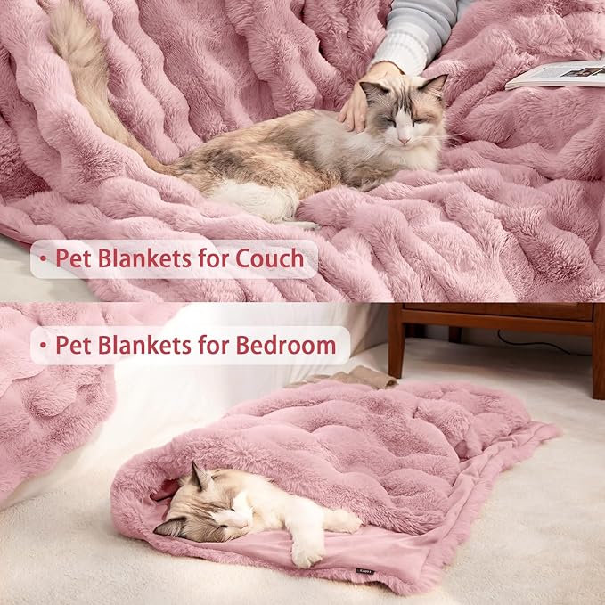 Dog Blanket Ultra Soft Fuzzy Faux Fur Cat Blankets for Indoor Cats Washable Reversible Pet Throw Protector for Couch Furniture 21"X 18" Pink