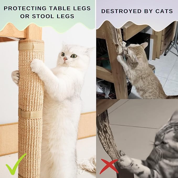 JanYoo 2 Pieces Cat Scratcher Mat for Table Leg Sisal Cat Scratching Pad Scratch Mat for Cat Scratch Pad Rug 19.69 × 9.84 in(Beige)