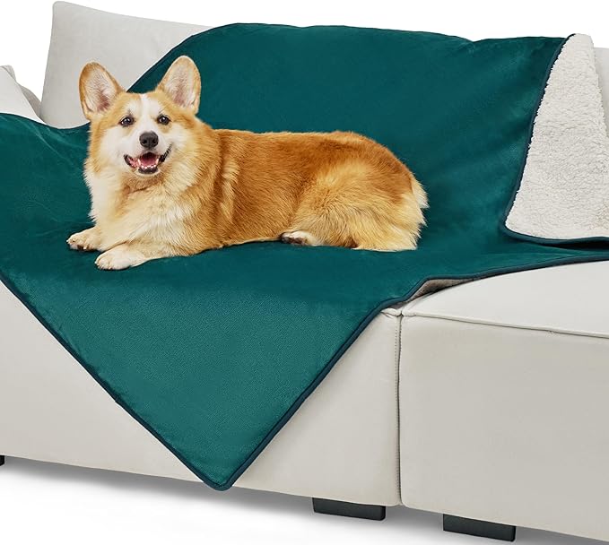 Bedsure Cat Blanket for Indoor Cats - Waterproof Calming Cat Blankets for Couch Protection, Sherpa Fleece Pet Blanket, Soft Plush Reversible Throw Furniture Protector, 50"x40", Green