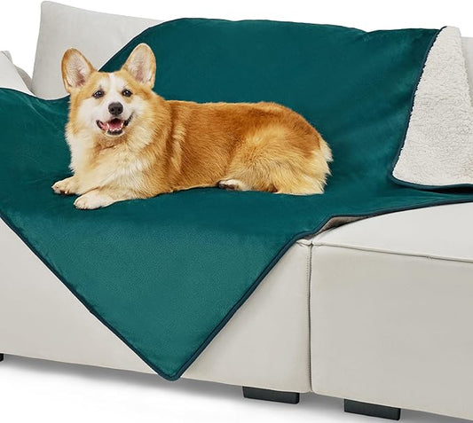 Bedsure Cat Blanket for Indoor Cats - Waterproof Calming Cat Blankets for Couch Protection, Sherpa Fleece Pet Blanket, Soft Plush Reversible Throw Furniture Protector, 50"x40", Green