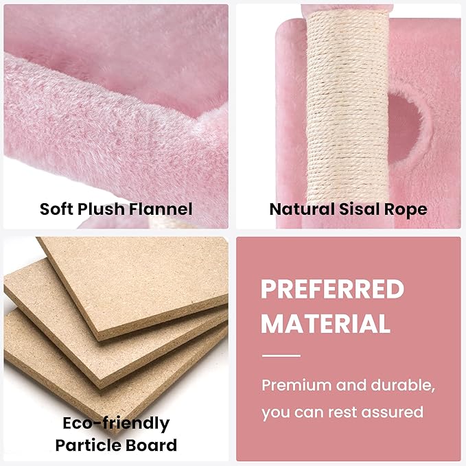 SHA CERLIN 68 Inches Multi-Level Large Cat Tree for Large Kitties/Big Cat Tower with Condo/Cozy Plush Pussycat Perches/Sisal Scratching Posts and Hammocks/Activity Center/Pink