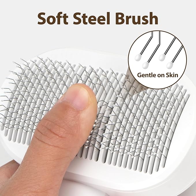 Soft Cat Brush for Indoor Cats Shedding with Protective Case, Flea Comb Included, Self-Cleaning Slicker Brush for Cats, Sensitive Cat Pet Hair Removal Tools Grooming Supplies