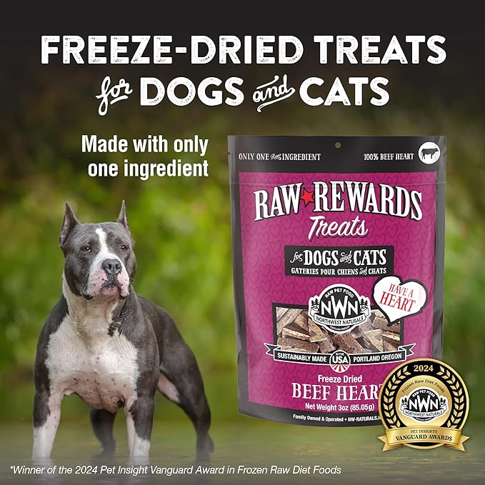 Northwest Naturals Raw Rewards Freeze-Dried Beef Heart Treats for Dogs and Cats - Bite Sized Pieces - Grain Free - 1 Ingredient - Healthy - Human Grade - All Natural - USA Made - 3 Oz