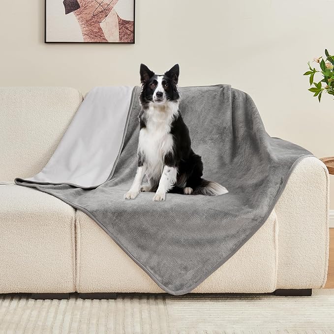 Waterproof Blanket 60"x80" for Adults, Reversible Waterproof Bed Cover for Dogs Cats Pets, Soft Leakproof Blanket for Bed Couch Sofa Furniture Protector, Grey/Light Grey