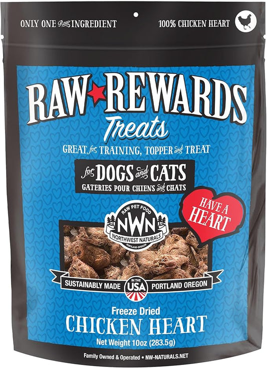 Northwest Naturals Raw Rewards Freeze-Dried Chicken Heart Treats for Dogs and Cats - Bite-Sized Pieces - Healthy, 1 Ingredient, Human Grade Pet Food, All Natural, Proudly Made in USA, 10 Oz