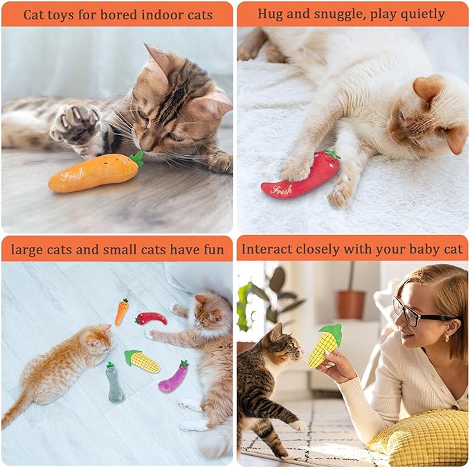 Catnip Cat Toys, Cat Nip Kitten Toy for Indoor Cats Kitty Kicker, Durable Kitten Teething Chew Toy, 5 Pack, Vegetable Shape