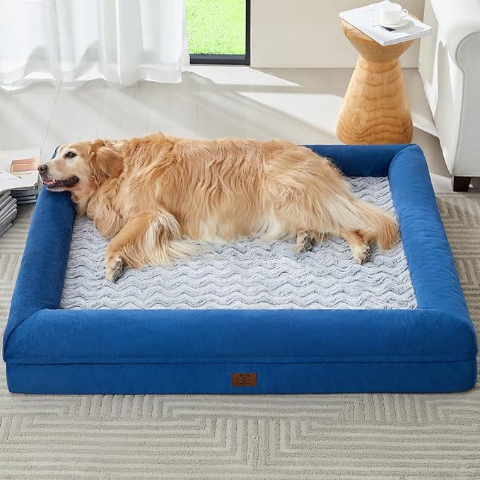WNPETHOME XXXL Big Dog Bed, Washable Dog Couch with Removable Waterproof Cover, Orthopedic Large Pet Sofa Bed with Bolster Sides for Sleeping