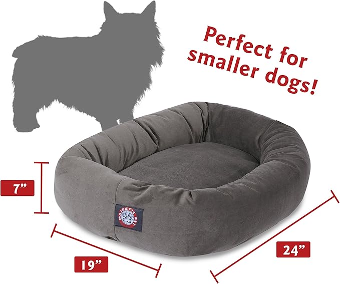 Majestic Pet 24 Inch Suede Calming Dog Bed Washable 24x19x7 (Inch) – Cozy Soft Round Donut Dog Bed with Spine Support for Dogs to Rest Their Head - Pet Bed Small – Gray