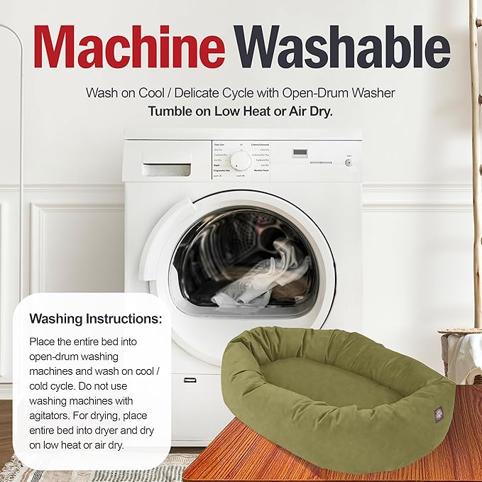 Majestic Pet 52 Inch Suede Calming Dog Bed Washable 52x35x11 (Inch) – Cozy Soft Round Donut Dog Bed with Spine Support for Dogs to Rest Their Head - Pet Bed X- Large - Sage (2025)