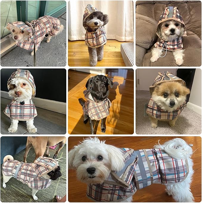 KOOLTAIL Dog Raincoat Hooded Slicker Poncho with Leash Hole, Raincoat for Small Medium Dogs, Waterproof Doggie Rain Jacket with Reflective Strip, Adjustable Breathable Puppy Rainwear-Dinosaur Cartoon