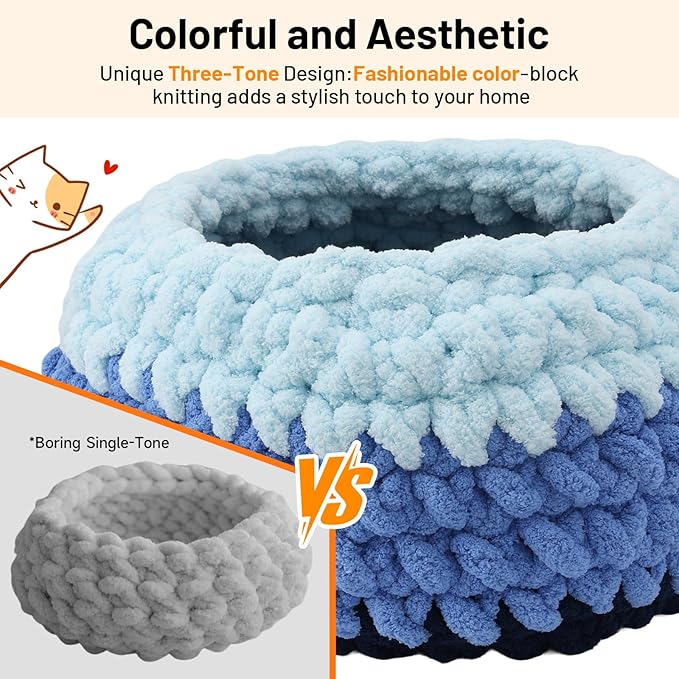 Cat Nest Bed Handwoven Washable Soft Round Cave House Furniture for Indoor Kitten Cloud Blue