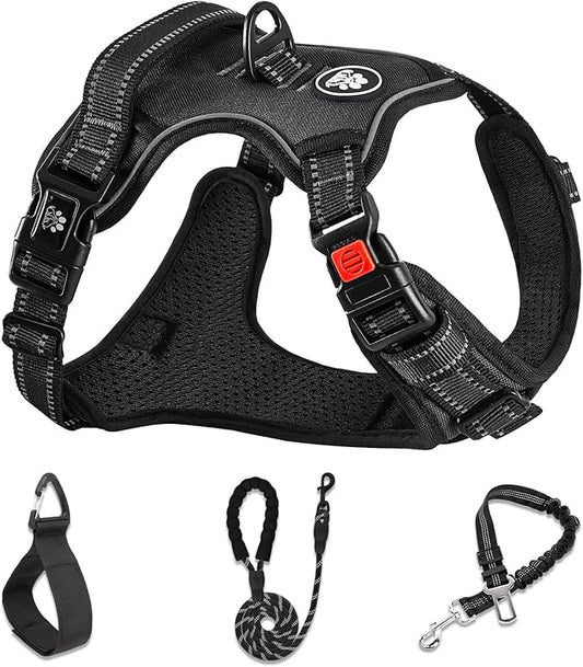 NESTROAD No Pull Dog Harness,Adjustable Oxford Dog Vest Harness with Leash,Reflective No-Choke Pet Harness with Easy Control Soft Handle for Small Medium Dogs(Medium,Black)