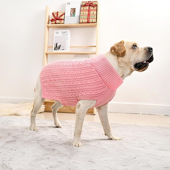2 Pack Dog Sweaters for Big Dogs Turtleneck Pullover Cable Knit Large Size Stretch Clothes Pitbull Labrador Bulldog Doberman Boy Girl Pets Winter Clothes (XXL, Pink & Red)
