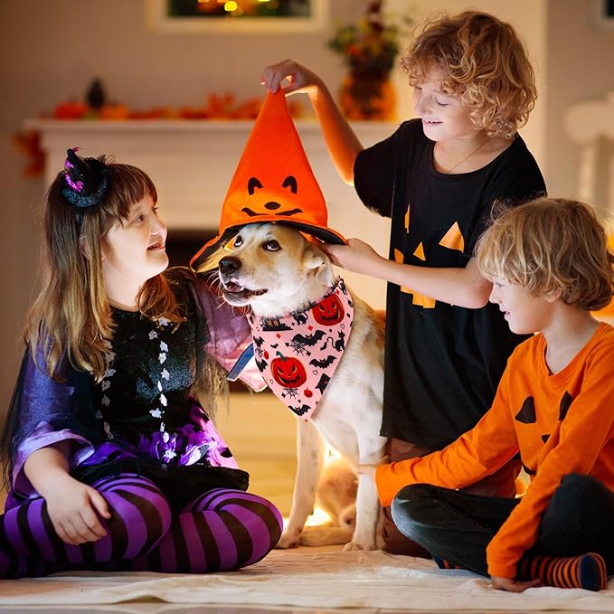 Sanwuta 48 Pcs Halloween Dog Bandanas Bulk Pumpkin Dog Bandanas Adjustable Ghost Colorful Scarf Handkerchief Bib Accessories for Small Medium Large Breeds Pet Costume Accessories