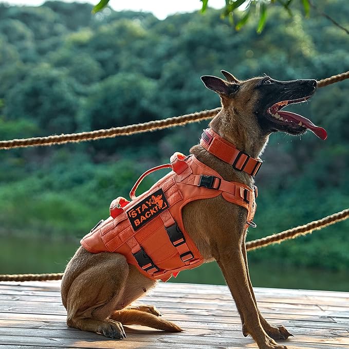 OneTigris Large Tactical Dog Harness, No Pulling Adjustable Dog Vest Harness, Heavy Duty Dog Harness with Handle, Large Hook and Loop Panels for Patch(Orange,L)