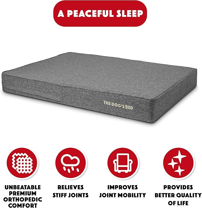 The Dog’s Bed Orthopedic Memory Foam Dog Bed, 2XL Grey Linen, Pain Relief for Arthritis, Hip & Elbow Dysplasia, Post Surgery, Lameness, Supportive, Calming, Waterproof Washable Cover