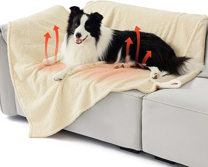 Bedsure Self Warming Blanket for Extra Large Dogs - XL Cat Waterproof Blanket Washable for Couch Protection, Sherpa Fleece Puppy Blanket, Soft Plush Reversible Throw Furniture Protector, 50x60, White