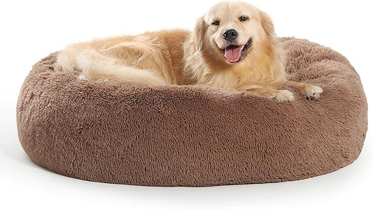 SAVFOX Plush Calming Donut Dog Beds for Small Dogs, Medium, Large & X-Large Breeds, Comfy Cuddler Dog Bed and Cat Bed in Faux Fur, Washable, Multiple Sizes S-XXL
