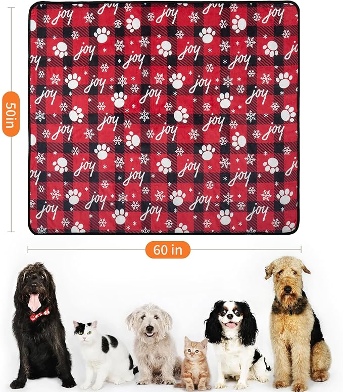 Waterproof Dog Blankets Pet Blanket 50"x60", Soft Fluffy Sofa Car Bed Protector, Reversible Sherpa Fleece Dog Blanket for Large Dogs Christmas Decor(Snow Red)