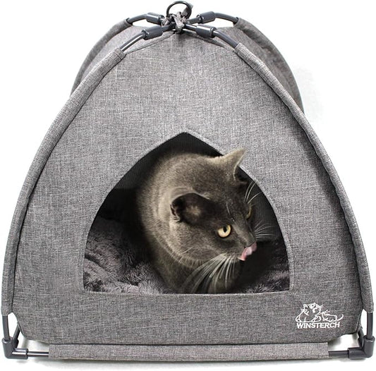 Winsterch Cat Beds for Indoor Cats,Covered Cat Cave Bed with Removable Washable Pillow,Warming Cat Cave Bed Kitten Beds Small Pets Bed for Indoor Cats (18.5'' x 18.5'' x 15.8'', Grey)