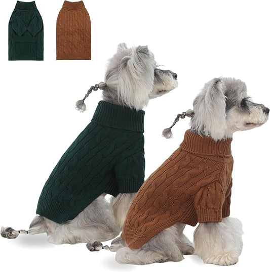 2Pack Small/Medium Dog Sweater, Warm Dog Winter Coat w/Sleeves, Comfortable High Neck Premium Dog Clothes for Schnauzer-Best for Holidays, Daily Walks M Brown Light Green