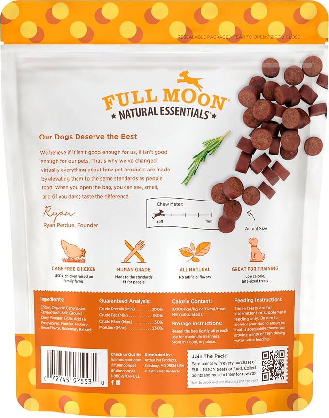 Full Moon All Natural Human Grade Dog Treats, Essential Chicken Savory Bites, 16 Ounce