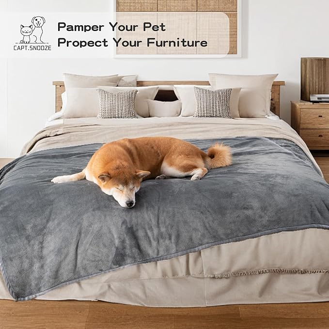 Waterproof Dog Blankets Dark Grey, 30"x40" Cat Blanket for Indoor Cats, Soft Fluffy Sofa Car Bed Protector, Reversible Leakproof Flannel Puppy Blanket for Small Medium Dogs