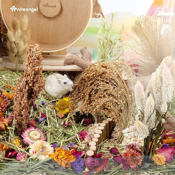 Niteangel Natural Flower & Herb Bedding Habitat Decor - for Hamsters Gerbils Mice Lemming Degus or Other Small Pets (Harvest Wind - Natural Poem Version)