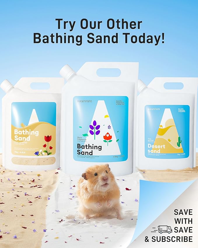 BUCATSTATE Hamster Sand, No-Dust 6.6LB Chinchilla Dust Bath with Pour Spout, 100% Natural Desert Bathing Sand for Syrian Hamster Gerbil Rat Mice Small Animals (Flower Smell)