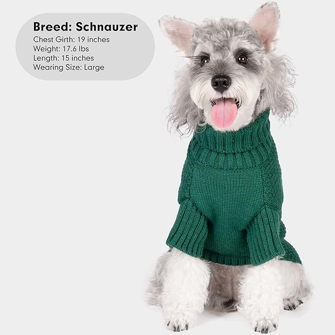 cyeollo Dog Sweater Pullover Turtleneck for Dogs, Classic Knitwear Fall Winter Cold Weather Dog Clothes Warm Pet Apparel Small Medium Large Dog Sweaters, Green XL