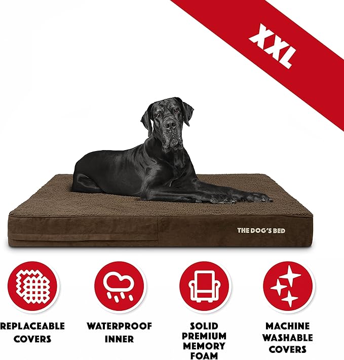 The Dog’s Bed Orthopedic Memory Foam Dog Bed, XXL Brown Plush, Pain Relief for Arthritis, Hip & Elbow Dysplasia, Post Surgery, Lameness, Supportive, Calming, Waterproof Washable Cover