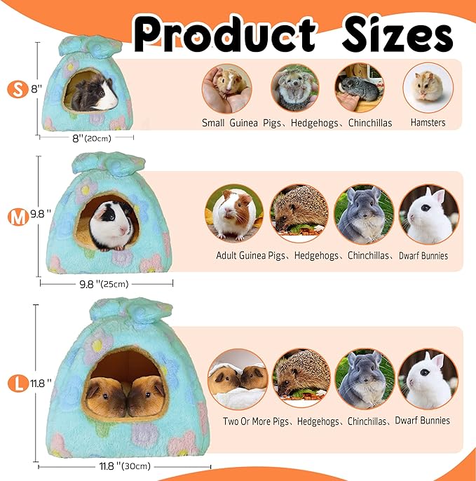 Guinea Pig Bed, Guinea Pig Hideout House Accessories Warm Bed for Small Animals Hamsters Chinchillas Dwarf Bunnies Hedgehogs. M, Green Flower
