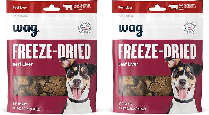 Amazon Brand - Wag Freeze-Dried Raw Single Ingredient Dog Treats Beef, 3.3oz (Pack of 2)