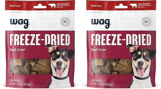 Amazon Brand - Wag Freeze-Dried Raw Single Ingredient Dog Treats Beef, 3.3oz (Pack of 2)
