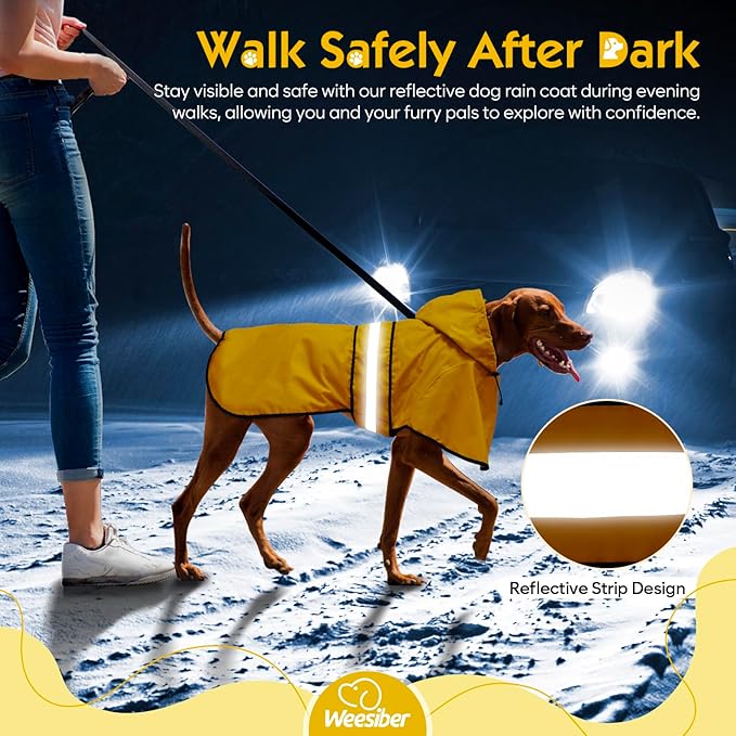 Dog Raincoat - Waterproof Dog Rain Jacket with Leash Hole, Reflective Pet Rain Coat Adjustable Doggy Slicker Poncho for Dogs Walking(L, Yellow)