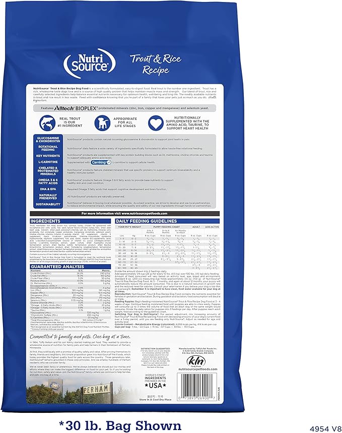 Nutrisource Trout & Rice Dog Food 30 Lb