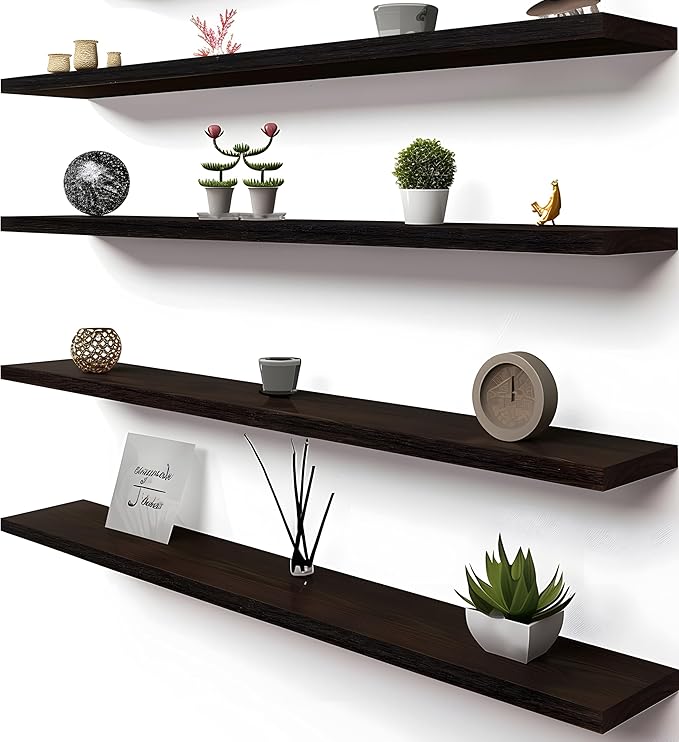 48 Inch Brown Wood Floating Shelves for Wall Rustic Wall Shelf for Bedroom Living Room Set of 4
