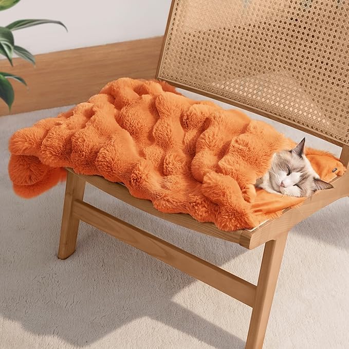 Dog Blanket Ultra Soft Fuzzy Faux Fur Cat Blankets for Indoor Cats Ultra Soft Plush Faux Fur Machine Washable Reversible Pet Throw Protector for Couch Furniture 39"X 30" Orange