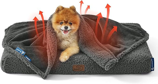 Bedsure Self Warming Blanket for Small Dogs & Cats - Waterproof, Washable, Sherpa Fleece Puppy Blanket, Soft Plush Reversible Throw, 25"X35", Grey