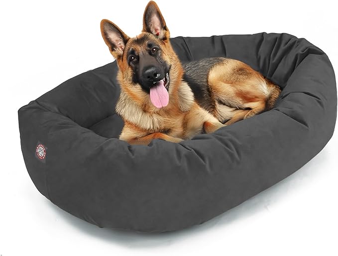 Majestic Pet 52 Inch Suede Shredded Memory Foam Mix Calming Extra Large Dog Bed Washable 52 x 35 x 11 (Inch) - Cozy Soft Round Donut Dog Bed with Spine for Head Support - Pet Bed Gray