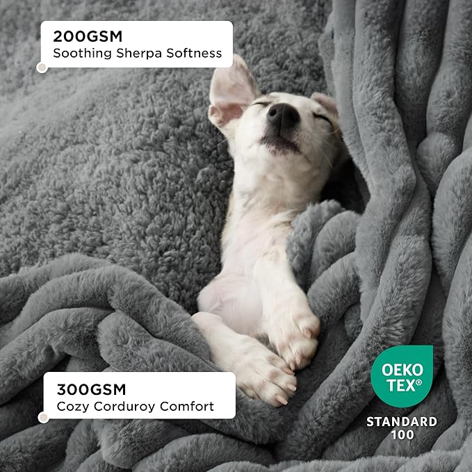 Bedsure Waterproof Dog Blankets for Medium Dogs - Soft Puppy Cat Blanket Corduroy Fleece Washable, Cozy Calming Reversible Furniture Protection for Pet Kitten Doggy,30"x40", Warm Grey