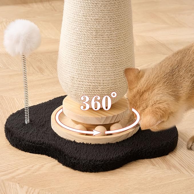 Mushroom Cat Scratching Post Cat Tree, 21.5โโ H Cute Cat Scratcher Tower with Durable Solid Wood Turntable Toy, Solid Black Mushroom Scratch Post Cat Sisal Scratcher with Catnip for Indoor Cats