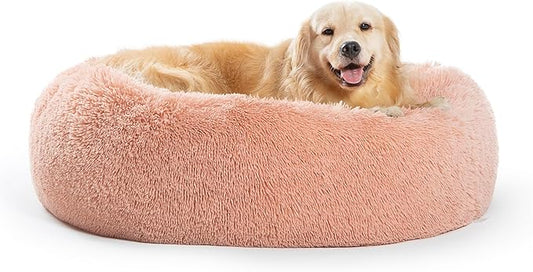 SAVFOX Plush Calming Donut Dog Beds for Small Dogs, Medium, Large & X-Large Breeds, Comfy Cuddler Dog Bed and Cat Bed in Faux Fur, Washable, Multiple Sizes S-XXL
