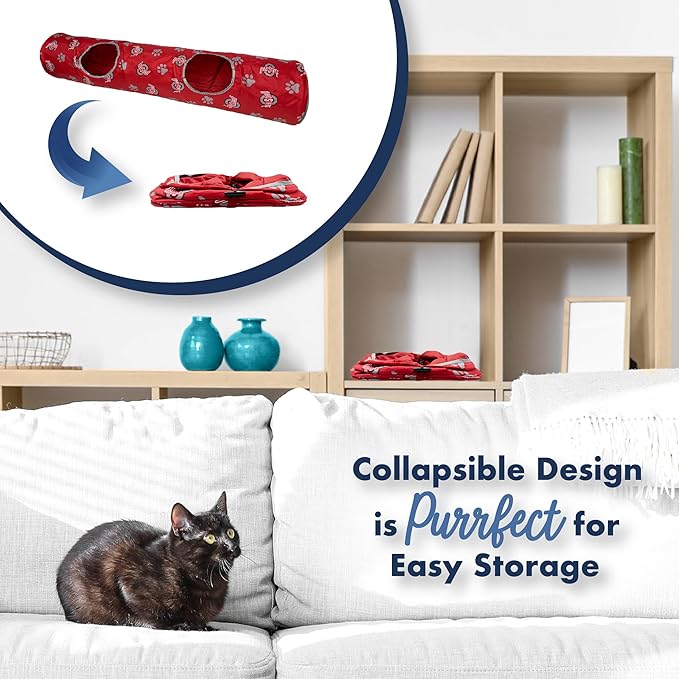 NCAA Ohio State Buckeyes Cat Tunnel Tube Toy with Plush Football Catnip and Feathers