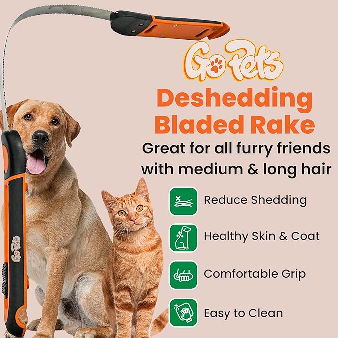 GoPets Deshedding Blade Rake, Adjustable Professional Dematting Grooming Tool, Stainless Steel Blades, Fur Removal Comb for Shedding, Comfortable Handle, Suitable for Cats & Dogs