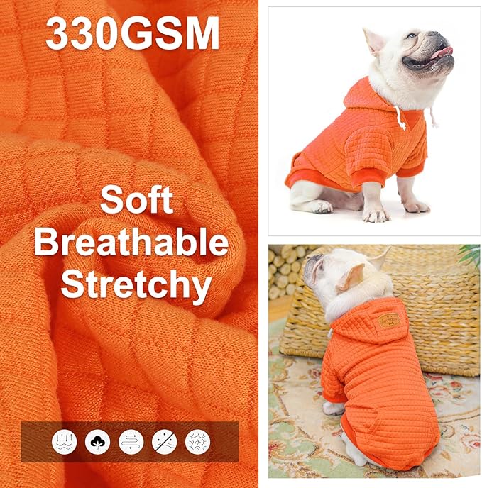 BEAUTYZOO Medium Dog Hoodie Sweater with Pockets, Dog Clothes for Small Medium Dogs Boy Girl, Waffle-Like Laminated Cotton Pet Coats with Hat and Leash Hole, Orange XL