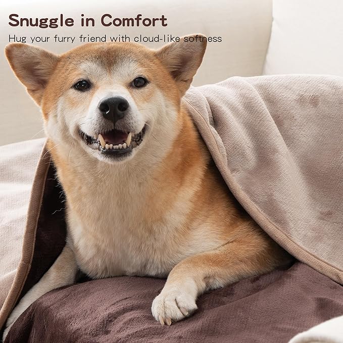 Waterproof Dog Blankets Brown Pet Blanket 60"x80", Soft Fluffy Sofa Car Bed Protector, Reversible Leakproof Flannel Washable Dog Blanket for Large Dogs
