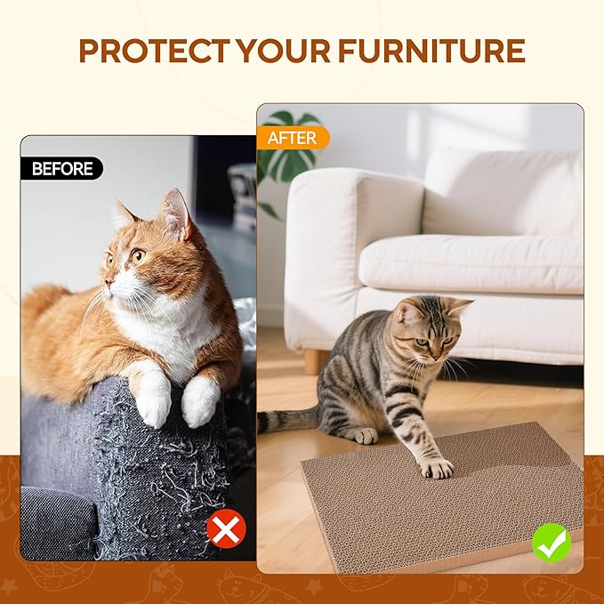 7PCS Reversible Cat Scratching Pads with Box, 16.5" Lx12.6" Wx5.9 H Extra Large Cardboard Scratcher with Catnips, Cat Scratch Boxes for Indoor Cats