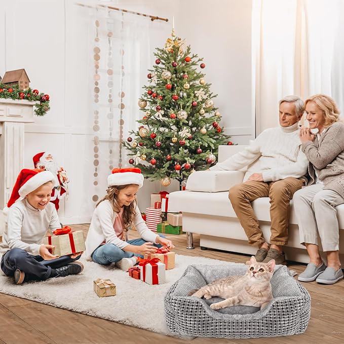 MARUNDA Heated Cat Bed for Indoor Use, Electric Heating Pad for Cats and Small Dogs, Washable Pet Bed (23x20x7 Grey)