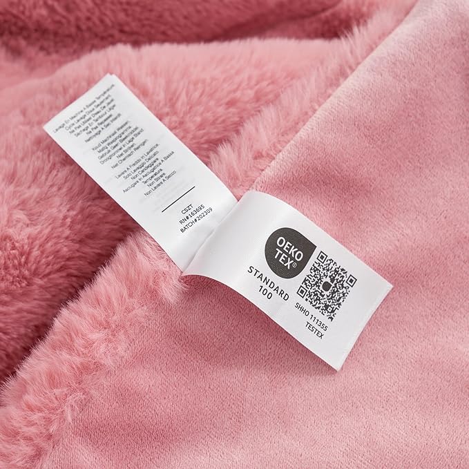 Cozy Bliss Faux Fur Throw Blanket for Couch, Cozy Warm Plush Striped Blanket for Sofa Bedroom Living Room, 60 * 80 Inches Pink